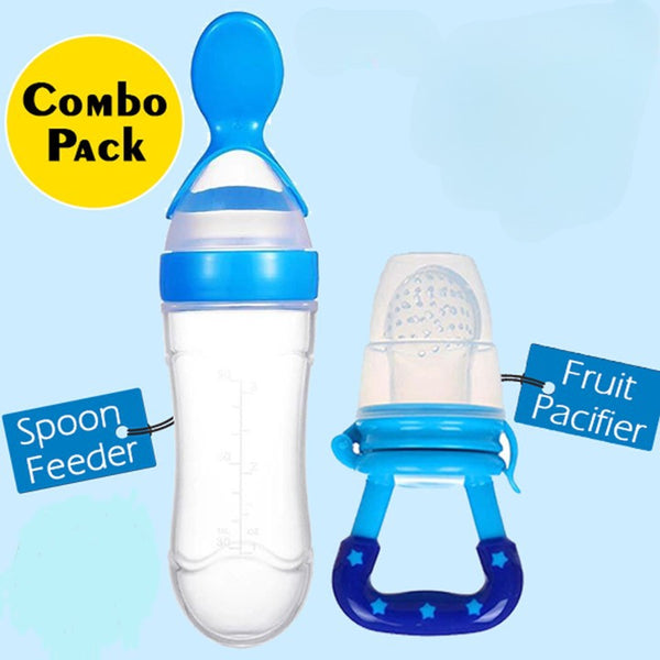 (Combo) Baby Spoon Feeder Silicone Bottle Feeding With Free Fruit Pacifier Toddler(random color)