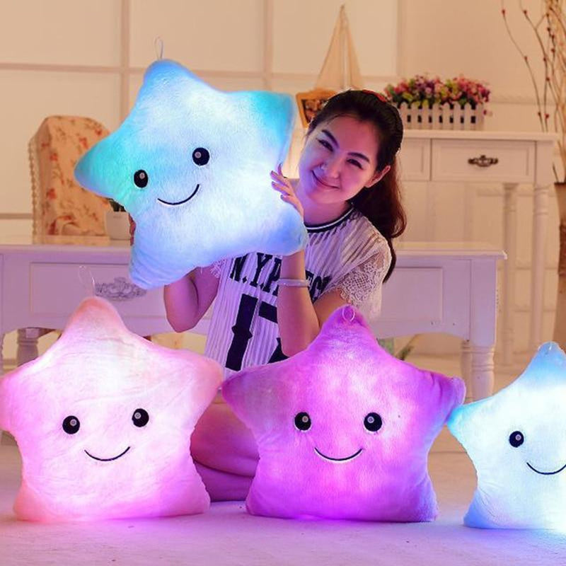 Soft Glowing Colorful Star Shape Pillow | 7 Colour Changeable Led Light Cushion Toys Gift For Kids Children's Without Battery