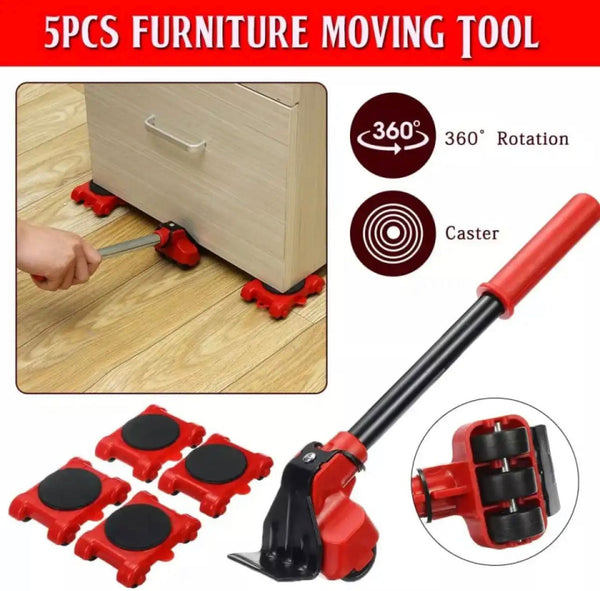 (5 in 1) Heavy Furniture Move Tool Transport Lifter Shifter Moving Kit Slider Remover Rolling Wheel Corner Mover Set