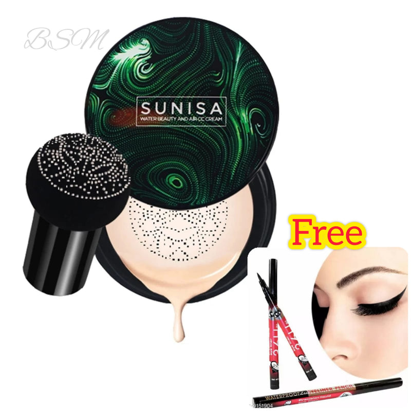 Sunisa Foundation Base 20g Waterproof Mushroom Head Air Cushion BB Cream Nude Liquid Foundations  (with yanqina 36H liner )